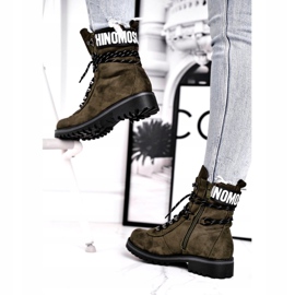 Evento Ženske drvene čizme visoke kaki boje 9BT35-1331 Dk.Green crna 2