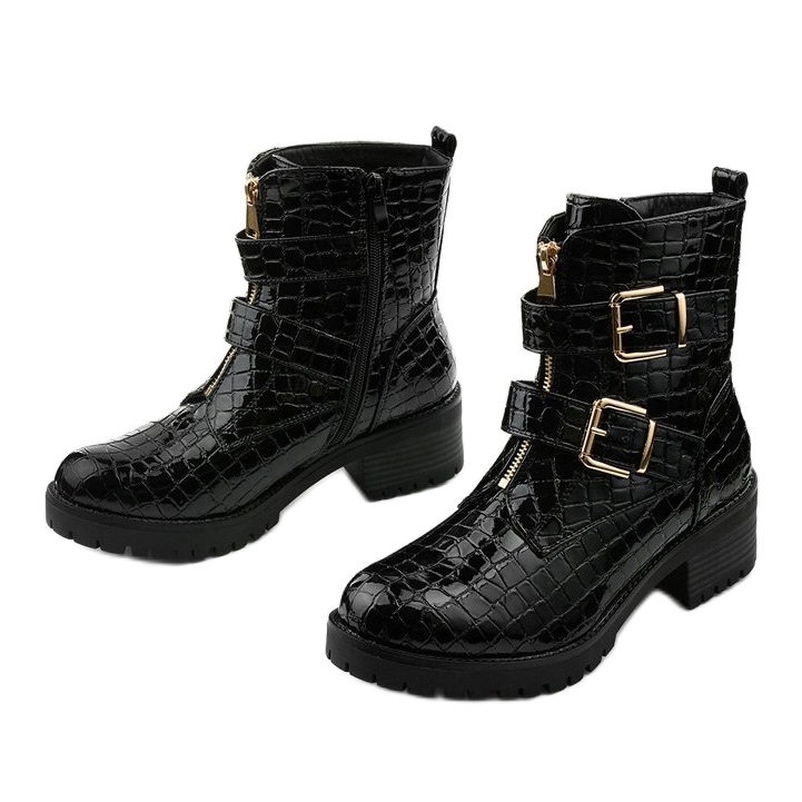 Crne ravne izolirane, lakirane čizme Lineley crna 2