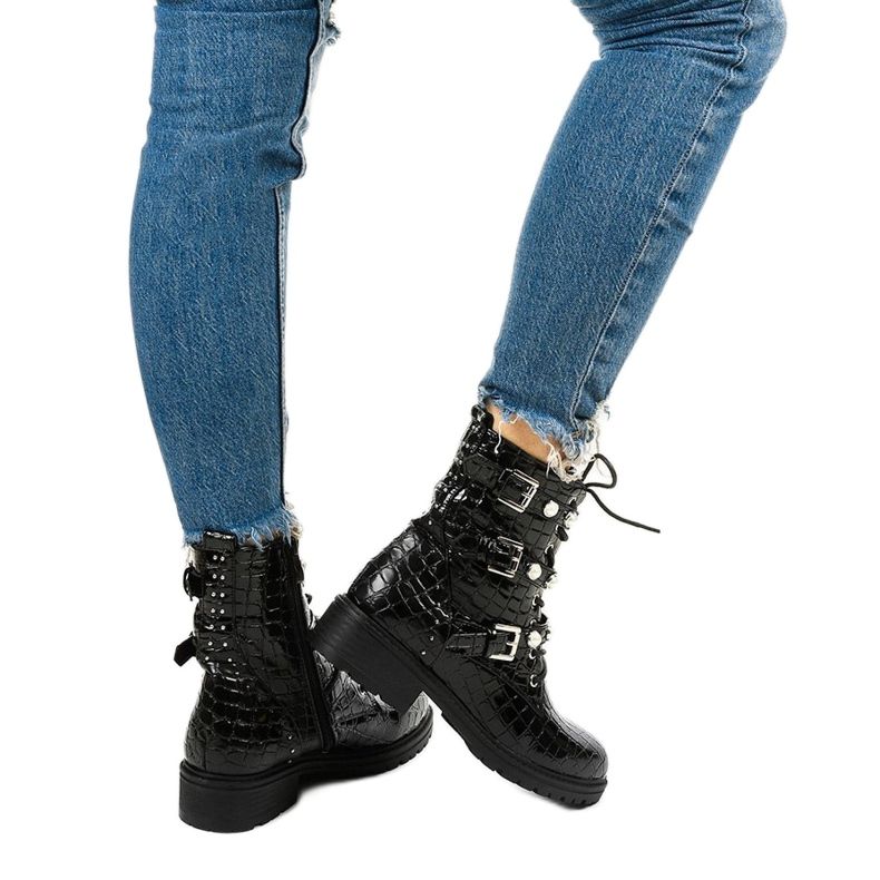 Crne ravne izolirane čizme Torwain biseri crno 2