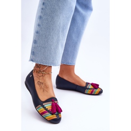 Maciejka kožne balerinke s resama tamnoplave 04016-17 višebojan 2