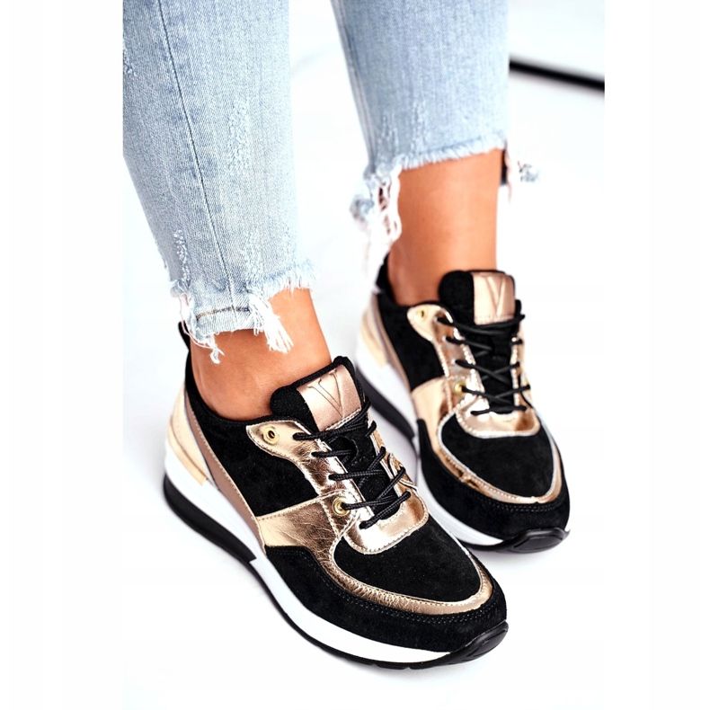 Vinceza Ženske sportske cipele kožne crne i zlatne 21-7777 crna zlatni 4