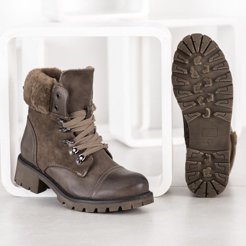 Super Mode Tople, zavezane čizme siva 1