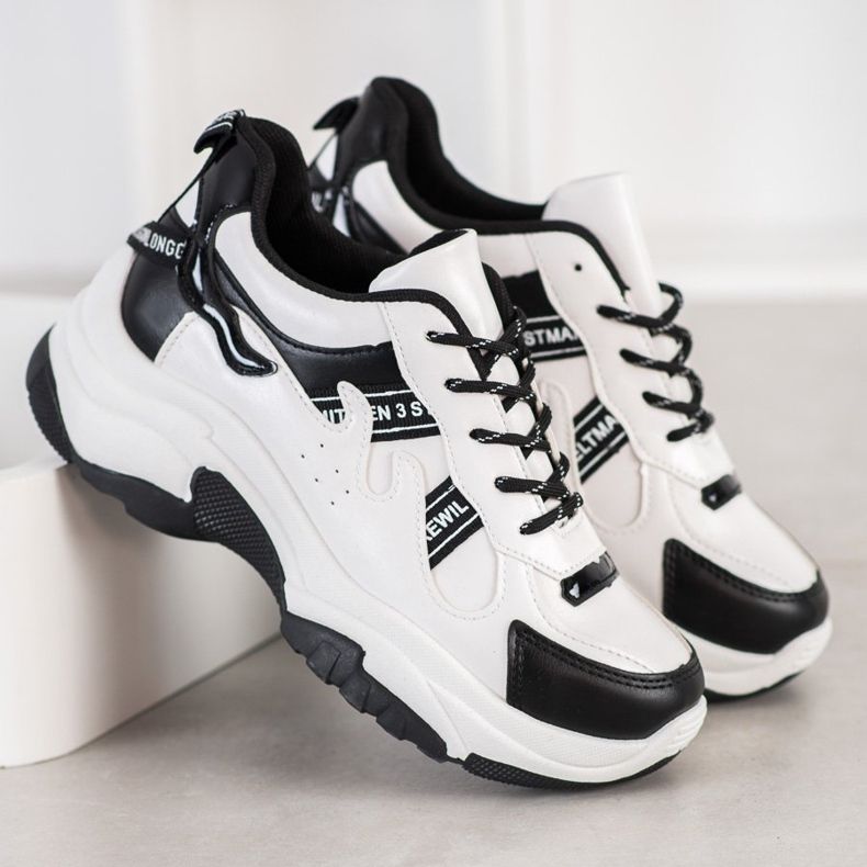 SHELOVET Udobne tenisice od eko kože bijela crna 2