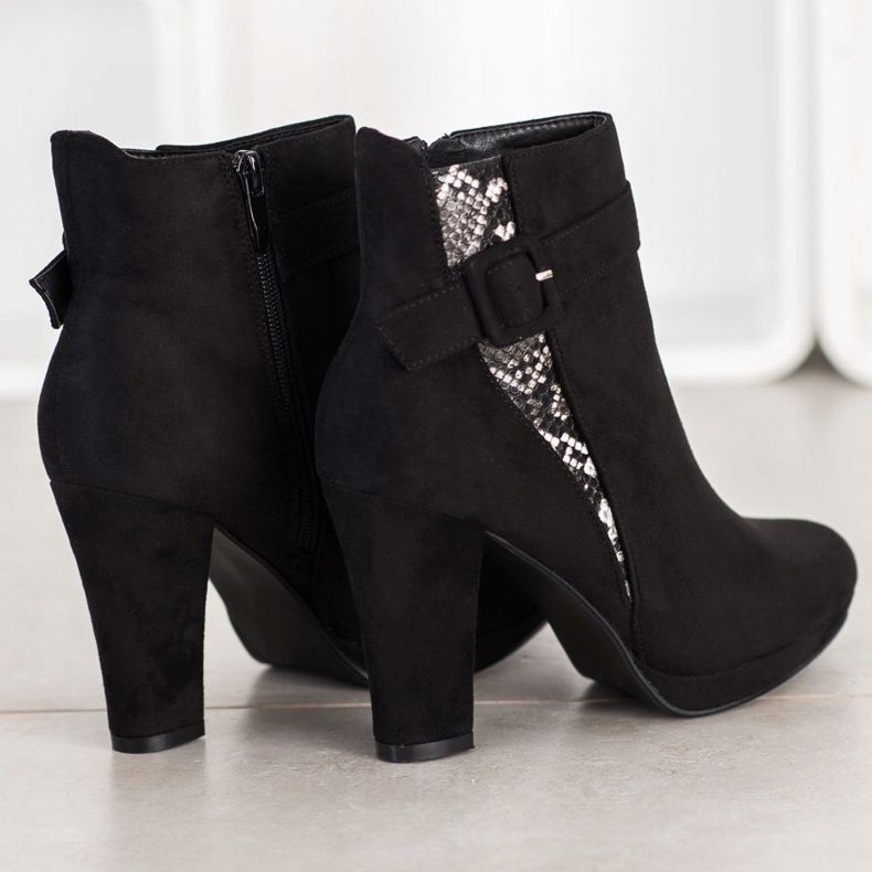 SHELOVET Čizme s visokom potpeticom sa zmijskim printom crna siva 1