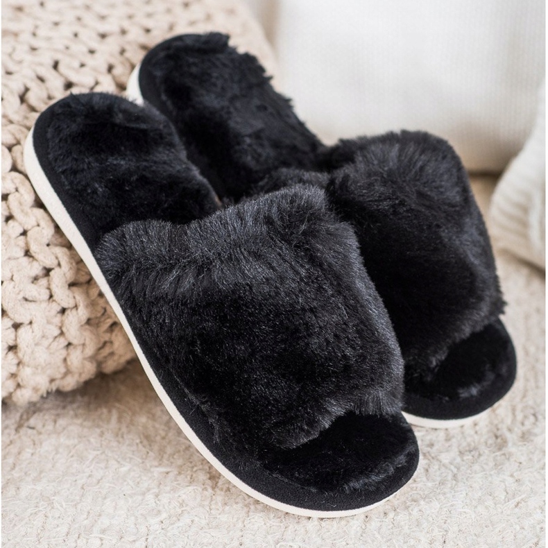 Bona Papuče s krznom crno 1