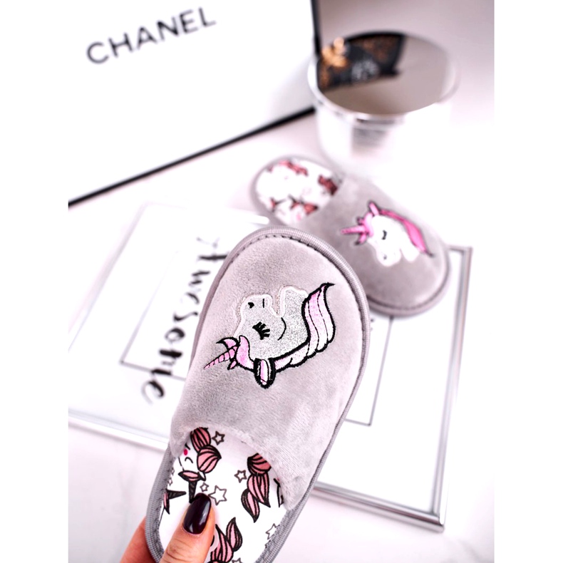 Dječje sive jednorog papuče s jednorogom ružičasta srebro siva 2