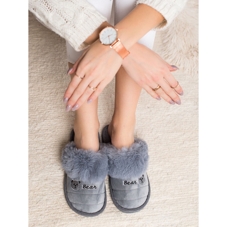Bona Papuče s medvjeđim krznom siva 1