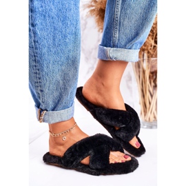 FRJ Ženske crne krznene papuče Cosy Time crno 1