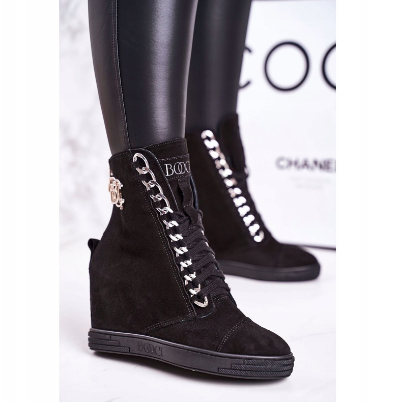 Ženske tenisice od antilopa BOOCI 2222/066 / s Srebrni lanac Crna crno 1