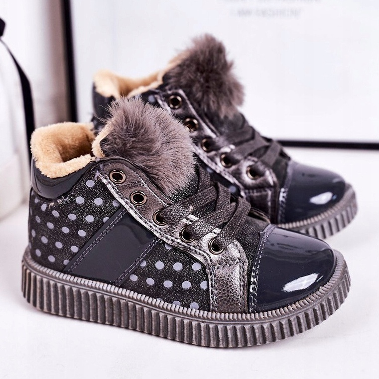 PL1 Dječje tenisice s toplim čizmama u točkicama siva Anastasia 1