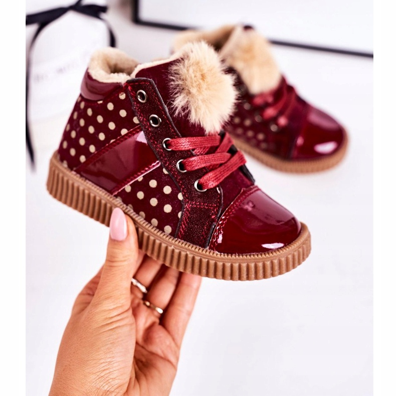 PL1 Dječje tenisice s toplim čizmama u točkicama crvena Anastasia 2