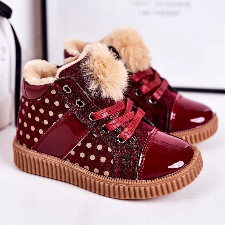 PL1 Dječje tenisice s toplim čizmama u točkicama crvena Anastasia 1