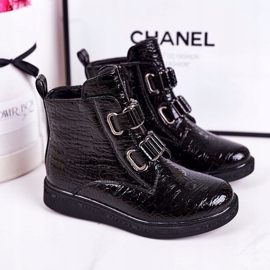 PL1 Dječje tople čizme lakirane crne uzorke životinja Maya crno 1