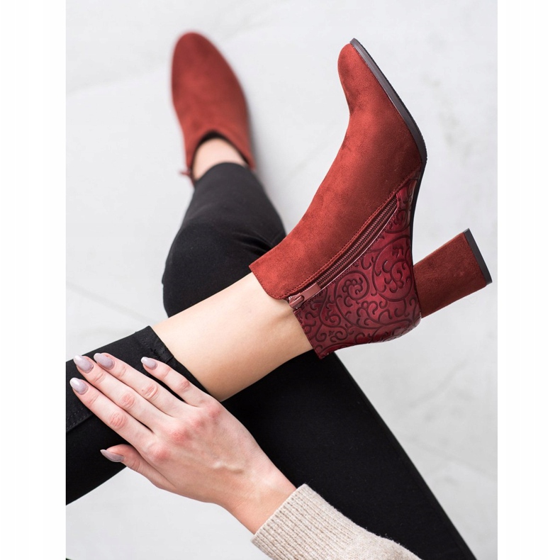 M.Daszyński Bordo čizme s uzorkom smeđa crvena 2