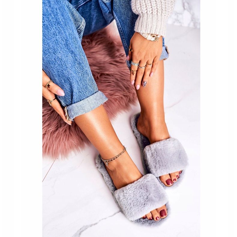 FRJ Ženske papuče od sivog krzna Sivi hladni dani siva 2