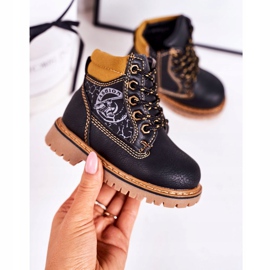 PL1 Dječje tople čizme Trappers na crnom Bobby gumenom potplatu crna narančasta 2