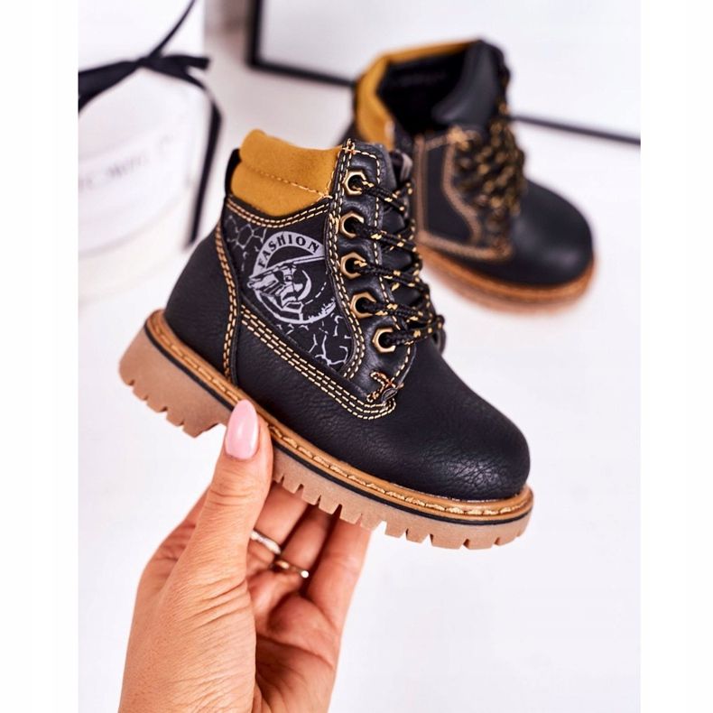 PL1 Dječje tople čizme Trappers na crnom Bobby gumenom potplatu naranča 2