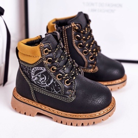 PL1 Dječje tople čizme Trappers na crnom Bobby gumenom potplatu crna narančasta 1