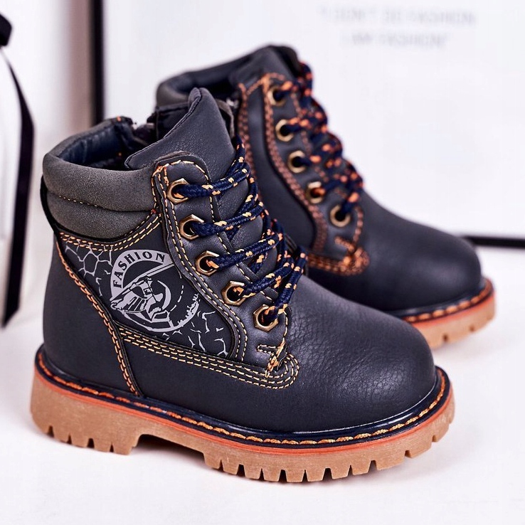 PL1 Dječje tople čizme hvatači na gumenom potplatu, tamnoplavi Bobby mornarsko plava naranča 1