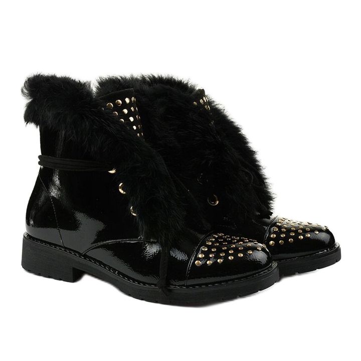 Crne ravne izolirane lakirane ženske čizme crna 2