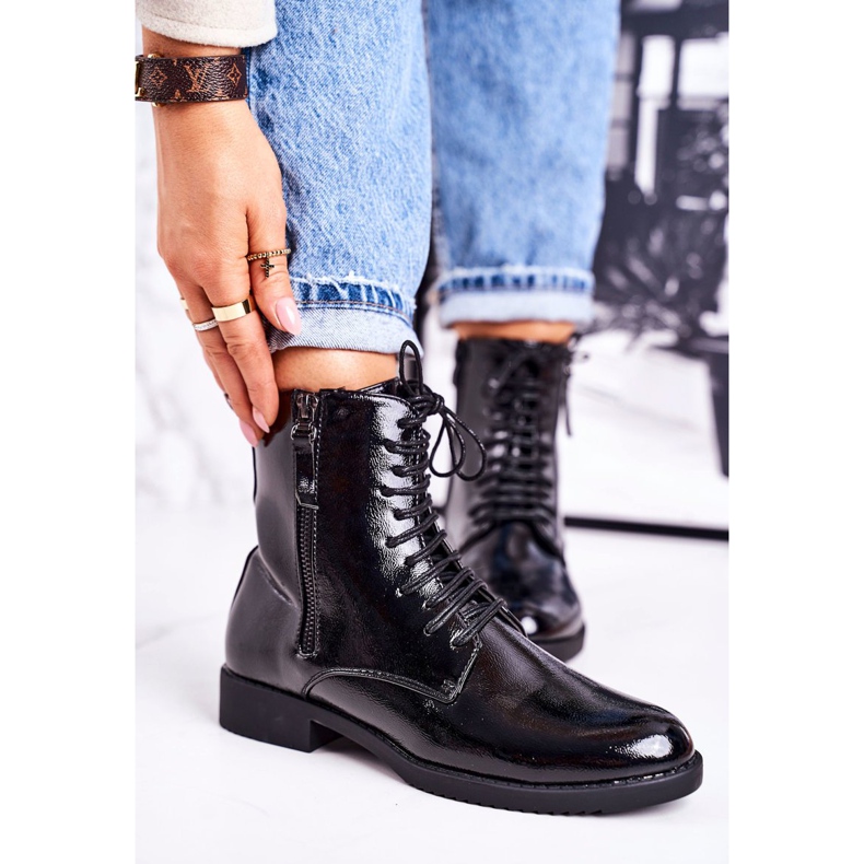 PJ1 Klasične ženske tople čizme lakirane crne Jednostavnost crno 2