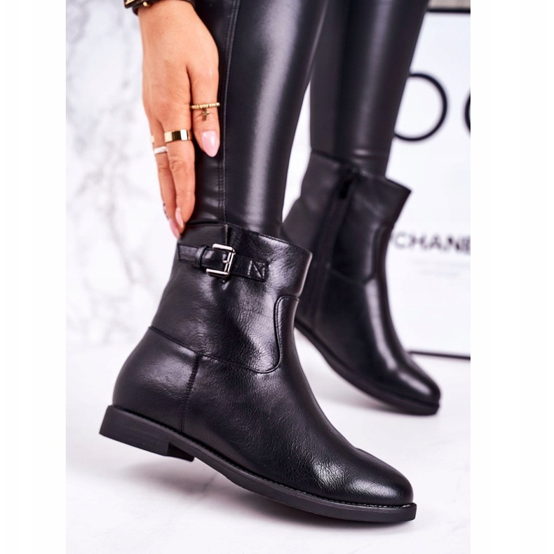 PJ1 Ženske crne napola tople čizme sa kopčom crna 1