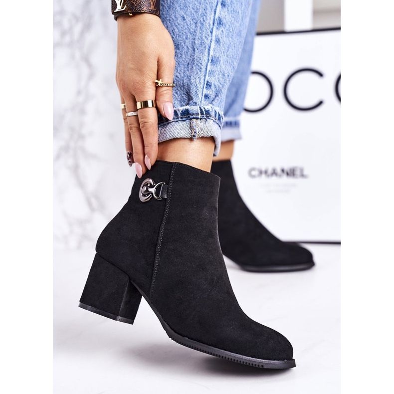 PJ1 Klasične ženske tople čizme na peti Crni uspjeh crna 1