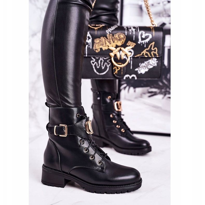 SEA Ženske tople čizme radničke Zlatna kopča Crna Vera crno 1