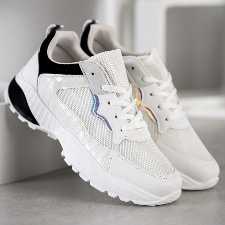 SHELOVET Tenisice s crnim umetcima bijela crna siva 1