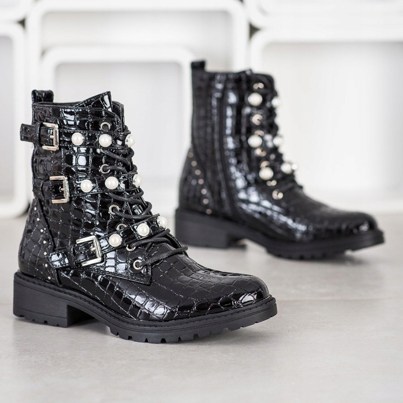 Super Me Lakirani radnički zmijski otisak crno 1