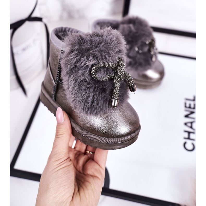 Dječje čizme za snijeg s krznom Tamno siva Aurora 1