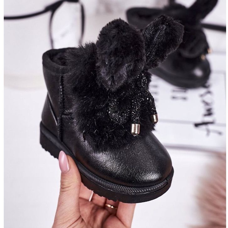 Dječje čizme za snijeg s krznom s ušima Black Bunny crno 1