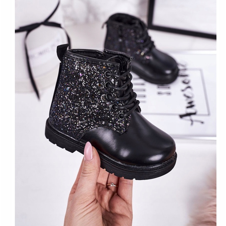 Dječje brokatne tople čizme Trappers Black Ariel crna 1