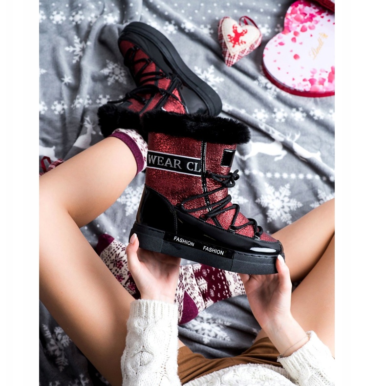 SHELOVET Modne sjajne čizme za snijeg crna crvena 1