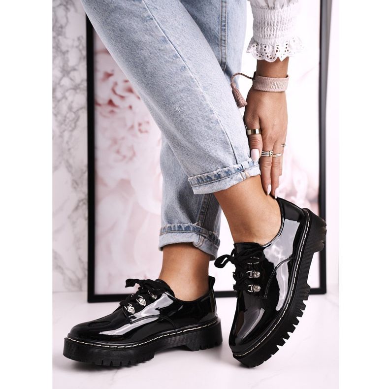 S.Barski Ženske cipele Oxfords na platformi S. Barski HX15 Lakirano crno 2