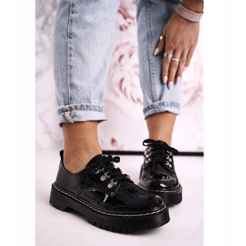 S.Barski Ženske cipele Oxfords na platformi S. Barski HX15 Lakirano crno crna 1