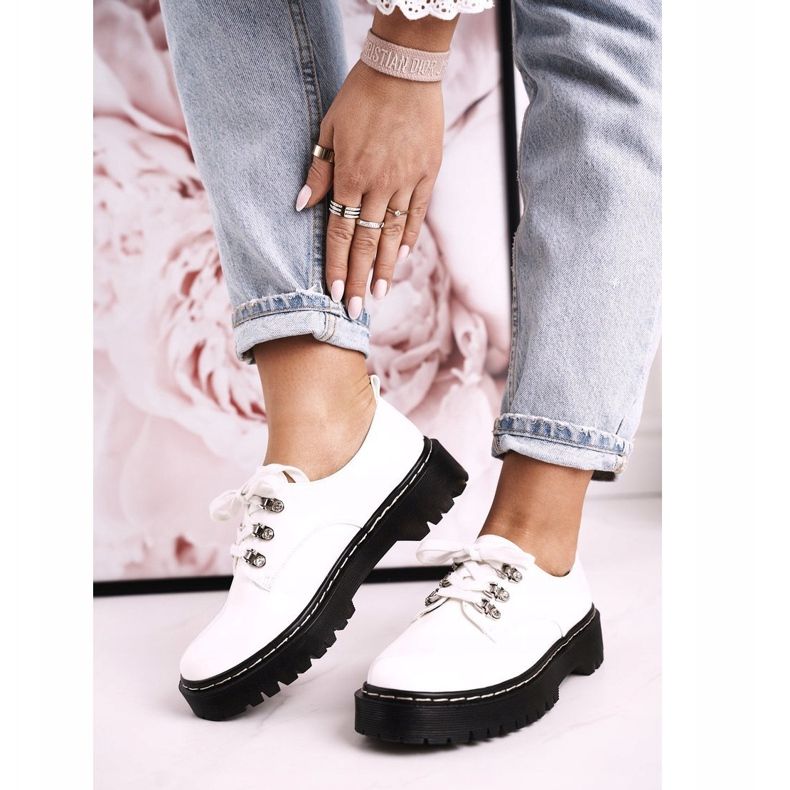 S.Barski Ženske hlače Oxfords na platformi S. Barski HX15 Lakirano bijelo bijela 1