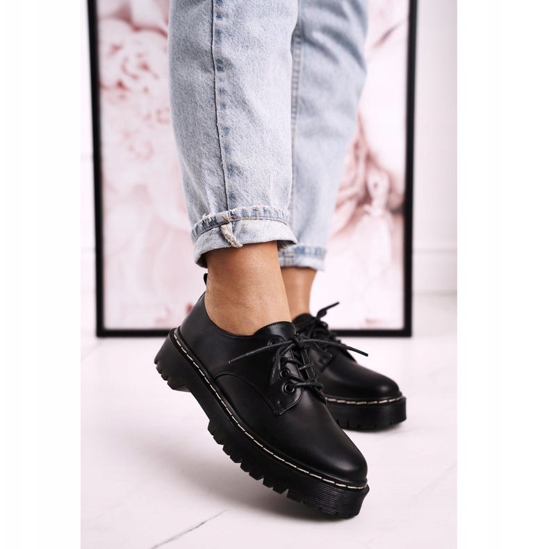 Ženske klasične cipele Oxfords na crnoj platformi S.Barski HX62 crna 1