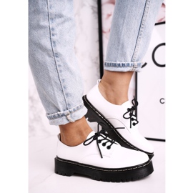 Ženske klasične cipele Oxfords na bijeloj platformi S.Barski HX62 bijela crna 2