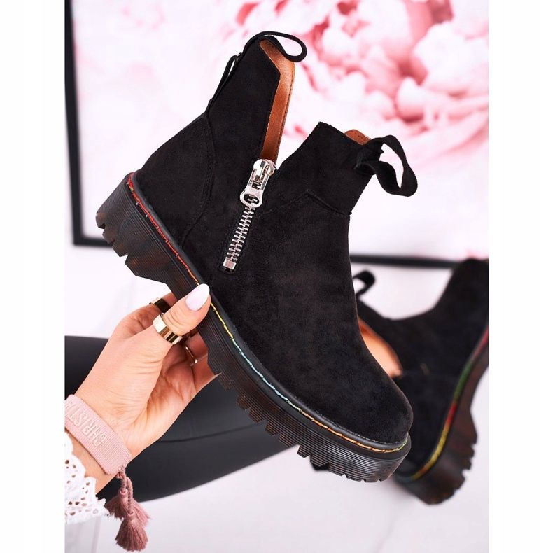 Ženske čizme Chelsea s šarenim šavovima od antilopa crne boje Addison crno 1