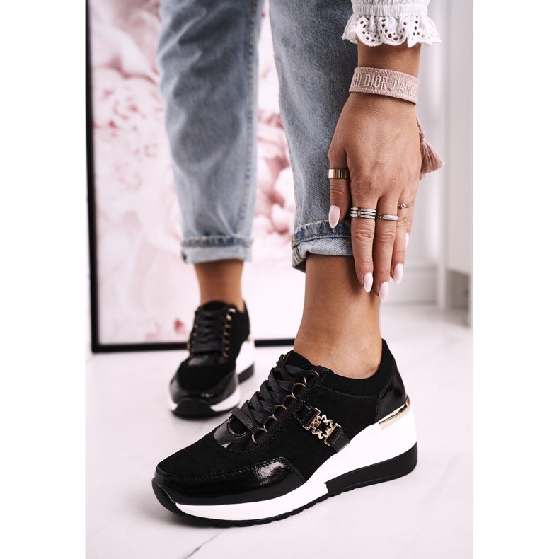 S.Barski Ženske kožne tenisice na klin od crnog zlata Roxette zlatna 2