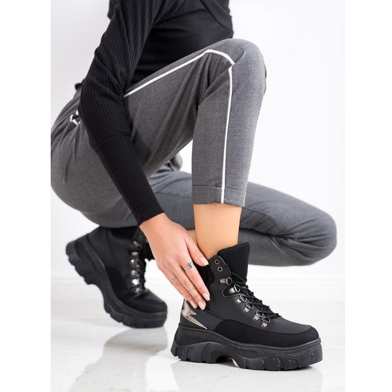 Seastar Modne čizme na čipku crno 1