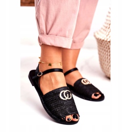 Crne ženske ravne sandale Lu Boo pletene Felicia crna 1