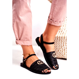 Crne ženske ravne sandale Lu Boo pletene Felicia crno 2