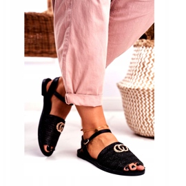 Crne ženske ravne sandale Lu Boo pletene Felicia crna 3