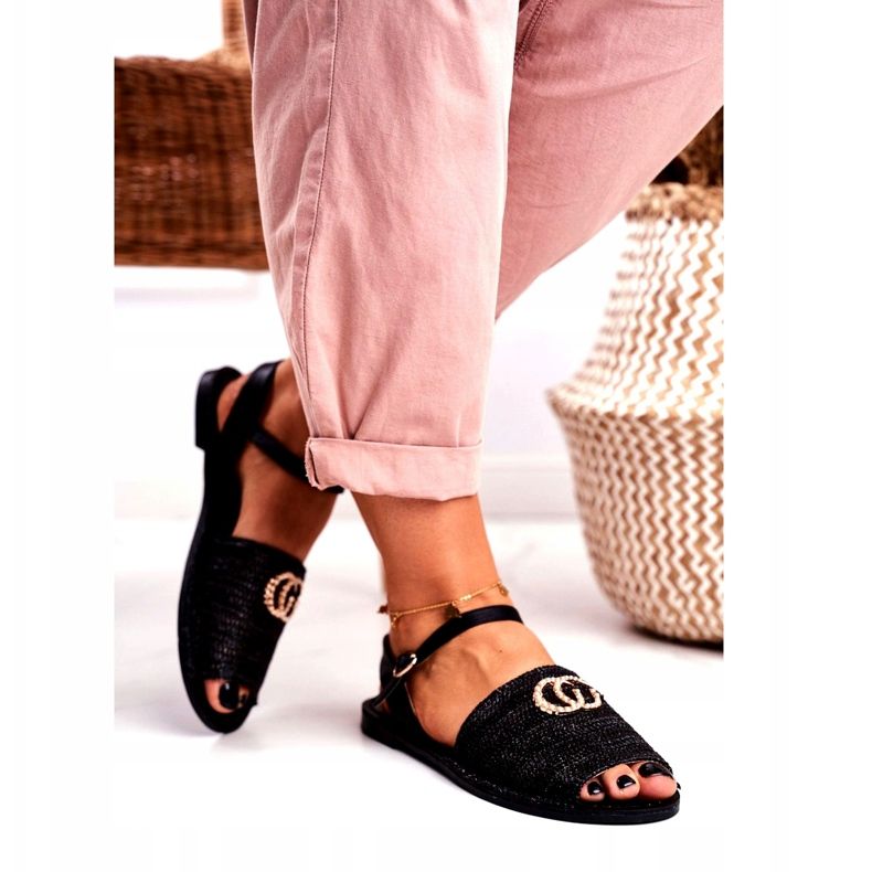 Crne ženske ravne sandale Lu Boo pletene Felicia crna 3