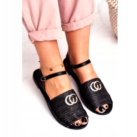 Crne ženske ravne sandale Lu Boo pletene Felicia crna 4