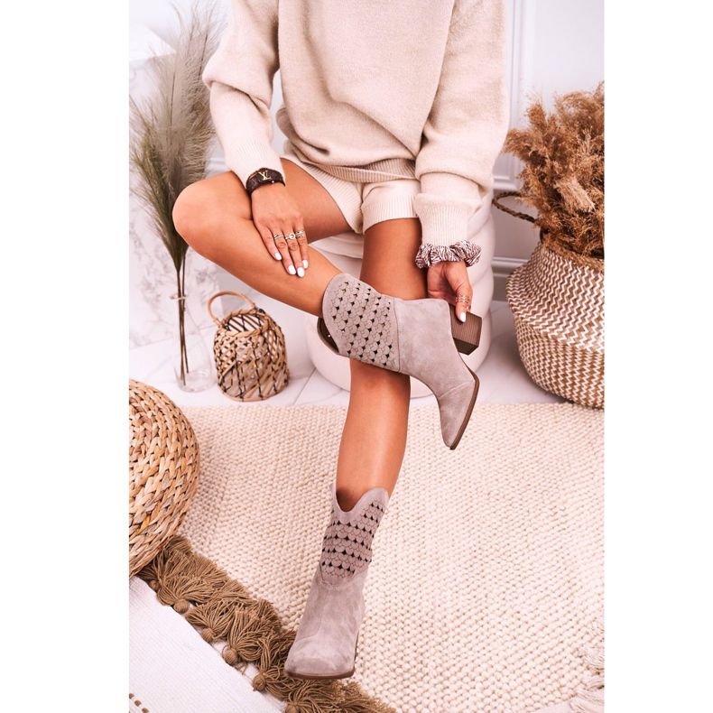 Nicole Ženske kaubojske čizme na antilop kapučino Emily Emily bež 2