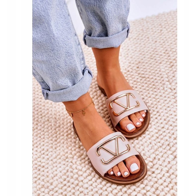 Nicole Ženske klasične kožne papuče Bež Evie ružičasta 2