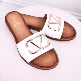 Nicole Ženske klasične kožne papuče bijele Evie bijela 2